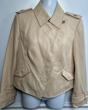 Carlisle Moto Jacket 8 Soft Leather Creamy Beige Designer Biker Short Collar M
