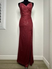 Long Red Beaded Stretch Prom Dress Size 2 Event Gown Side Slit Formal Dress