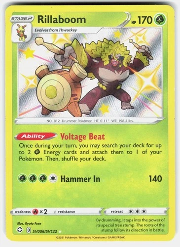 Rillaboom Holo Shiny Holo Rare Shining Fates: Shiny Vault SV006/SV122 NM