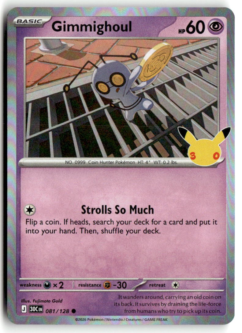 Pokemon TCG Gimmighoul Holofoil ME: 30th Celebration