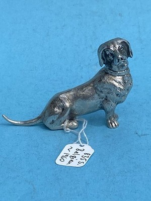 835er Silber Miniatur DACKEL / TECKEL, 9,5 x 6,5 cm, 87g, aus Belgien ~1960