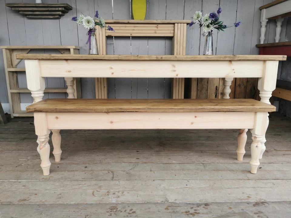 6 Ft Rustic Reclaimed Plank farmhouse dining table and bench - Image 2 of 4
