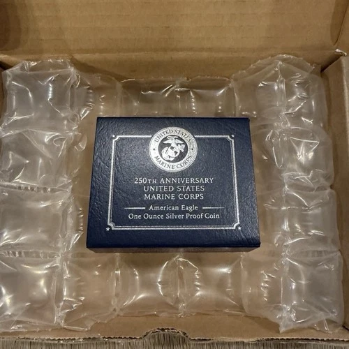 250th Anniversary Marine Corps American Eagle One Oz Silver Proof Coin NEW BOXED