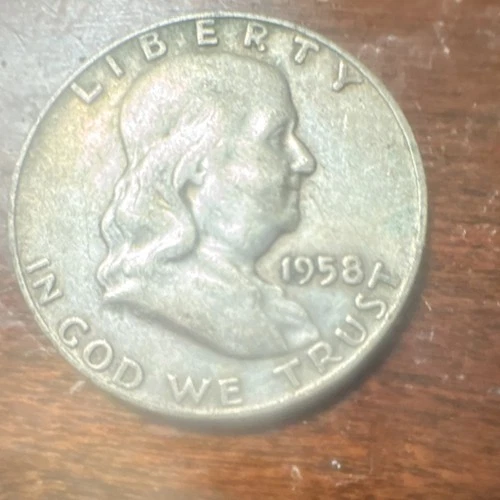 1958 Franklin Half Dollar 50C Denver Mint 90% Silver Business Strike Coin