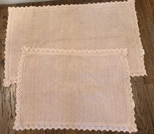 2 Laura Ashley Pink Crochet Border 100% Cotton Bath Rugs 20x27 & 37x22β