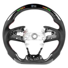 Fit Honda 10th Civic Real Carbon Fiber Led Steering Wheel 16-21 Red Stitching