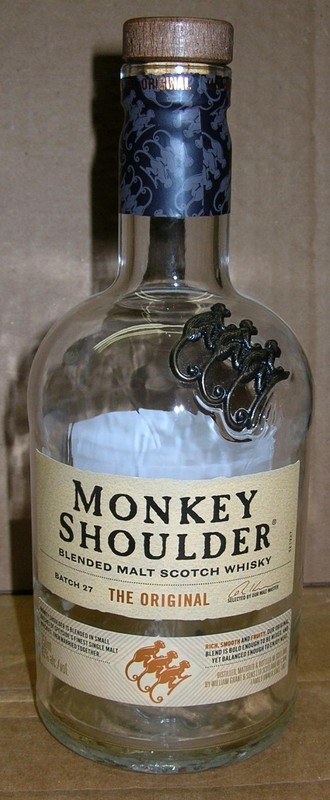 Monkey Shoulder Blended Malt Scotch Whiskey, Bottle Empty 750 ML Scotland