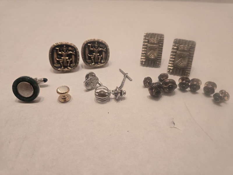 Vintage Men's Jewelry Lot Cuff Links, Tie Tacks, Buttons Kent Dante Great Set!