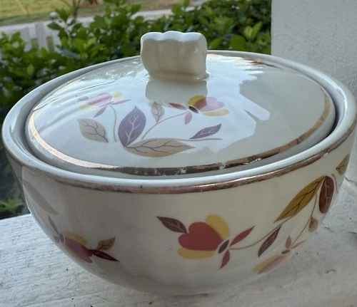 Vintage Autumn Leaf Jewel Tea Hall’s Grease Drip Bowl With Lid/Sugar Bowl