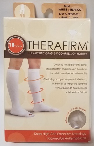 NEW Therafirm Compression Knee Socks 18mmHg closed toe Medium White 87012 (#43)