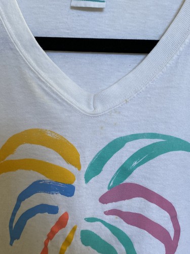 VINTAGE T-Shirt PALM SPRINGS Einzelstich geometrisch Gr. XL V-Ausschnitt USA - Bild 4 von 8