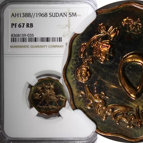 SUDAN Bronze PROOF AH1388 1968 5 Millim NGC PF67 RB  KM# 31.2 (035)