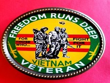 Vietnam Veteran FREEDOM RUNS DEEP Epoxy Belt Buckle - NEW 