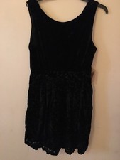 NWT Forever 21 Women's Large Black Velour Floral Short Length Dress-all Occasion