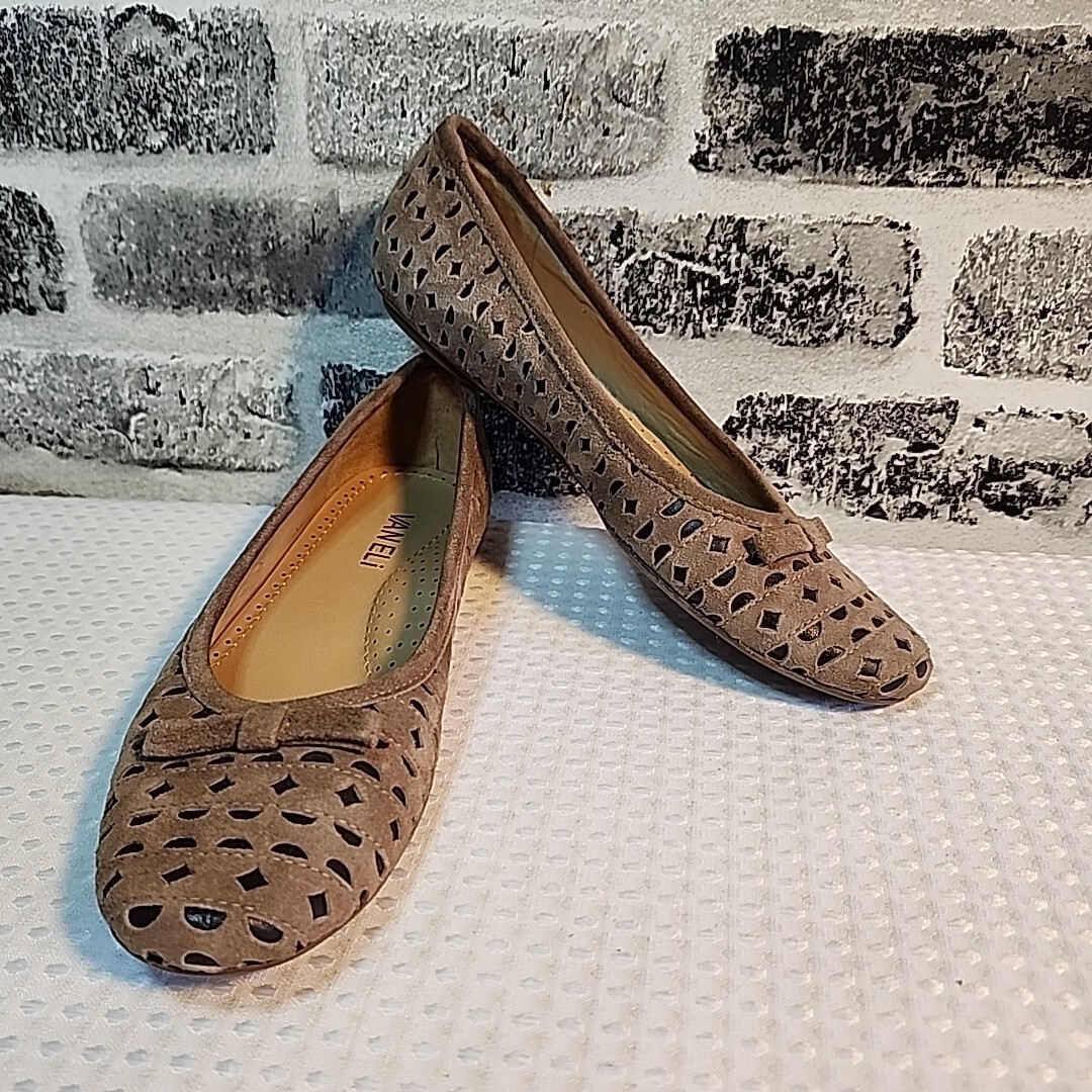 Vaneli Women's NARROW Dark Beige Suede Ballet Flats Comfort