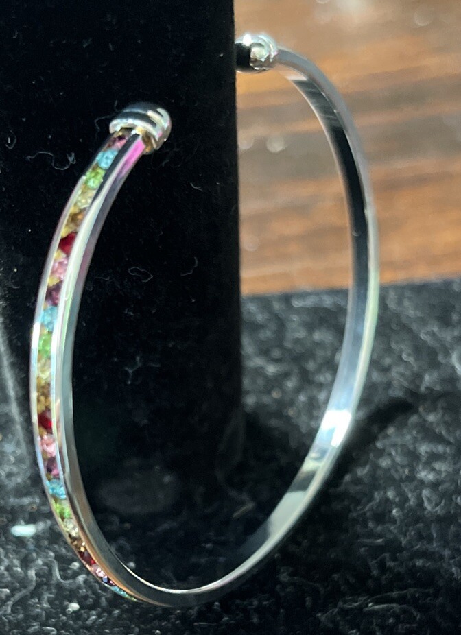 Beautiful Silver Colored Bangle Bracelet With Sto… - image 6