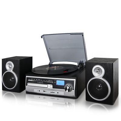 Trexonic 3-Speed Vinyl Turntable Home Stereo System with CD Player, FM Radio,