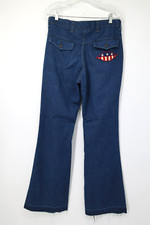 Vintage 1970s Soft Denim Dungarees Flares Bell Bottoms High Rise 31" x 31"