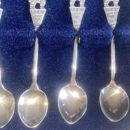 Set 6 cucchiaini souvenir vintage Del Pilar Perù lama argento sterling 925 39,5 g - Foto 7 di 16