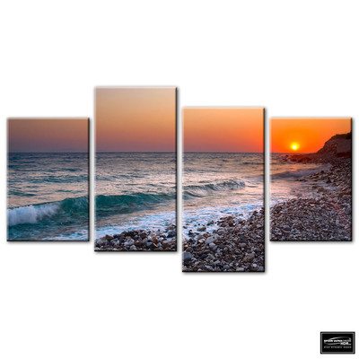 Sonnenuntergang Meereslandschaft Kiesstrand BOX GERAHMTE LEINWAND KUNST Bild HDR 280 g/m²