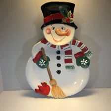 Fitz and Floyd Holly Jolly Snowman Chip Dip Platter Tray 17.25" Snack Therapy