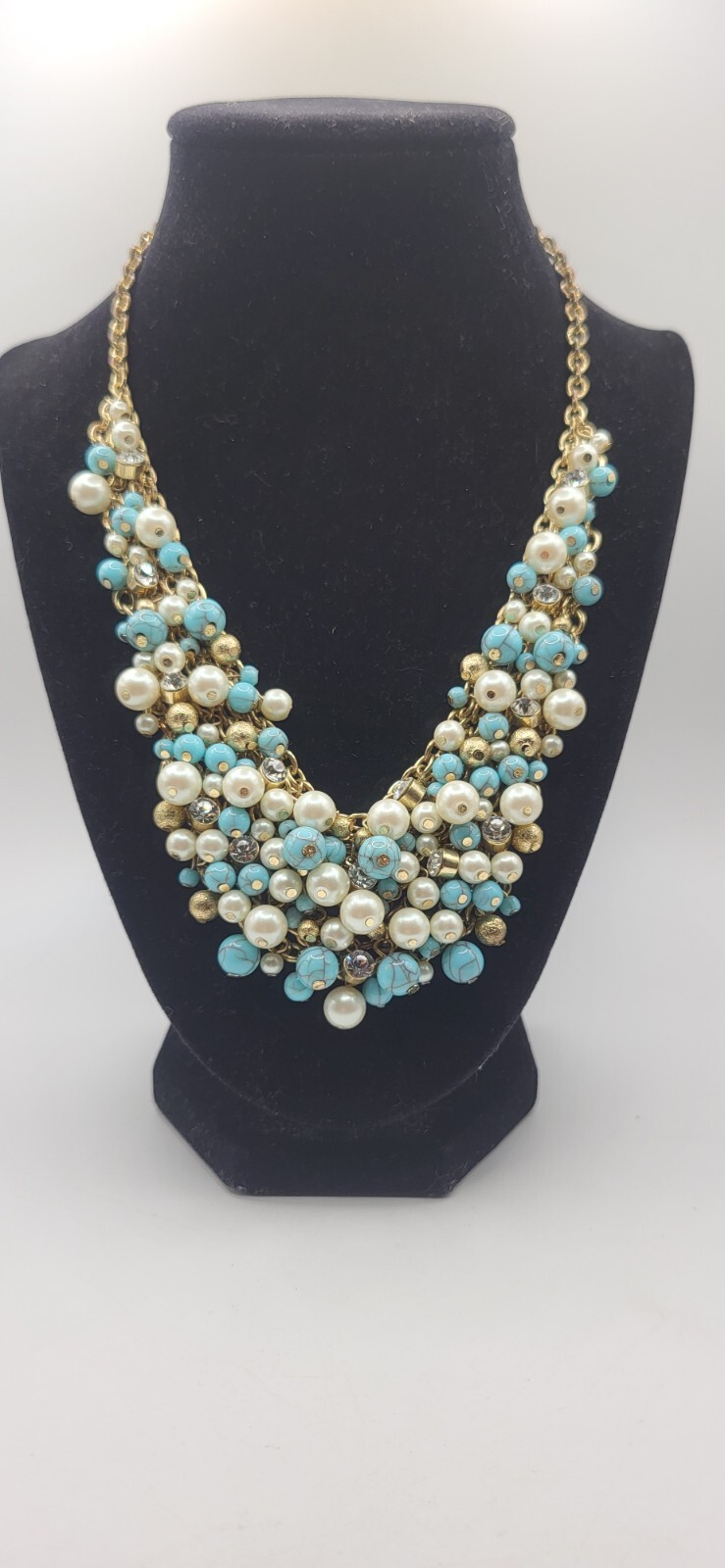 Pearl Cluster Statement Necklace Robin's Nest Blu… - image 9