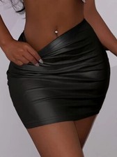 Black Shiny Faux Leather Soft Touch Stretchy Sexy Ladies Short Mini Skirt C74