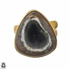 Size 8.5 - Size 10 Adjustable Septarian Nodule 24K Gold Plated Ring GPR1230