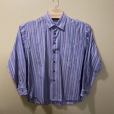 Men  s XL Alan Flusser 100 Cotton Purple Blue Stripe Button Up Dress Shirt