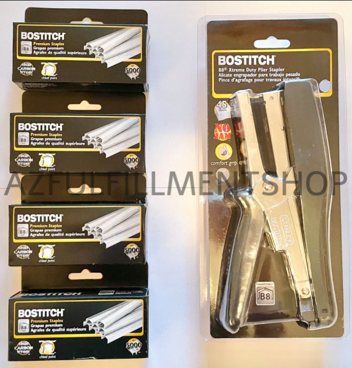 Bostitch B8HDP Xtreme Heavy Duty Plier Stapler with 4 Boxes of 1/4" Staples