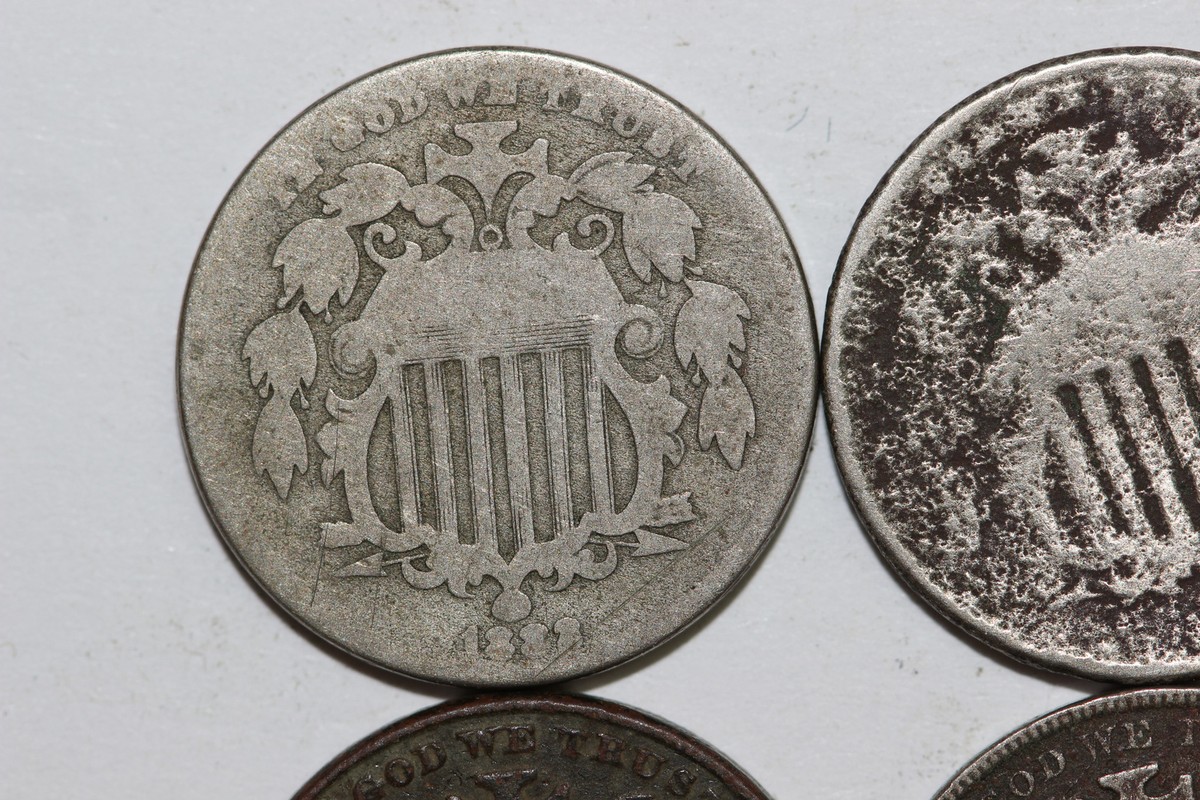 1-186? AG, 2-1882 Fin & About Good, 1-1868 Fi Shield Nickels