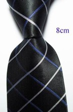 New Classic Checks Black White Blue JACQUARD WOVEN Silk Men's Tie Necktie