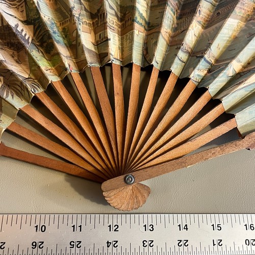 Vintage Wooden & Paper Hand Fan Fold Up 1920-1930 Masonic Italy Antique - Picture 2 of 8