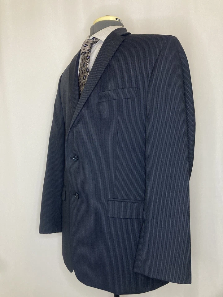 Calvin Klein Para Hombres 41R 45" Blazer Abrigo Deportivo Traje Chaqueta Azul Marino Rayas 2 Btn Foto 3 de 4
