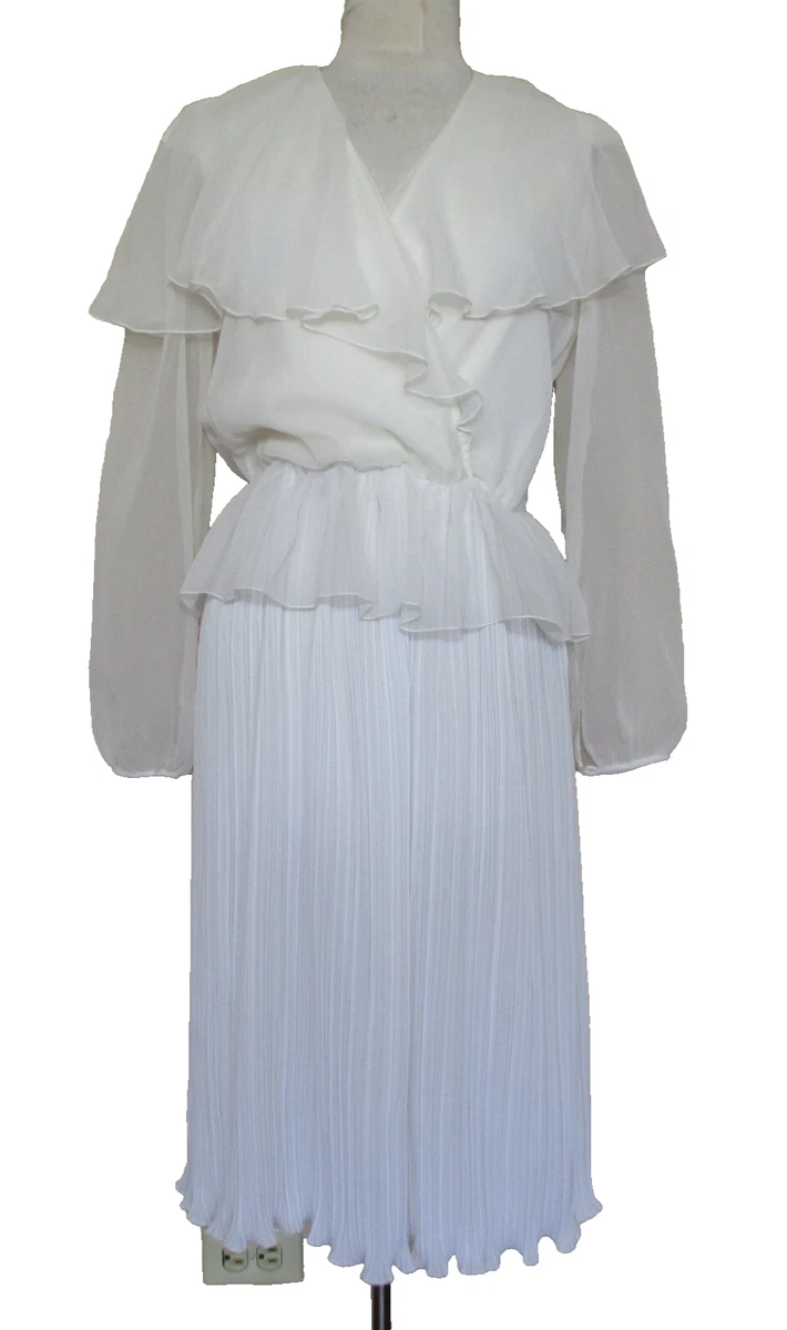 white christmas dresses White Pleated Chiffon Long Maxi Dress White / US 16