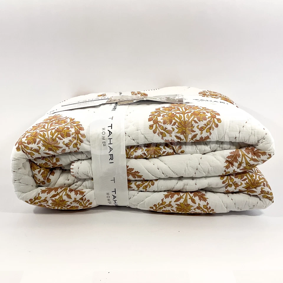 Tahari King 尺寸 100% 棉手工缝绒棉被 106 英寸 x 92 全新 — 第 3/4 张图片