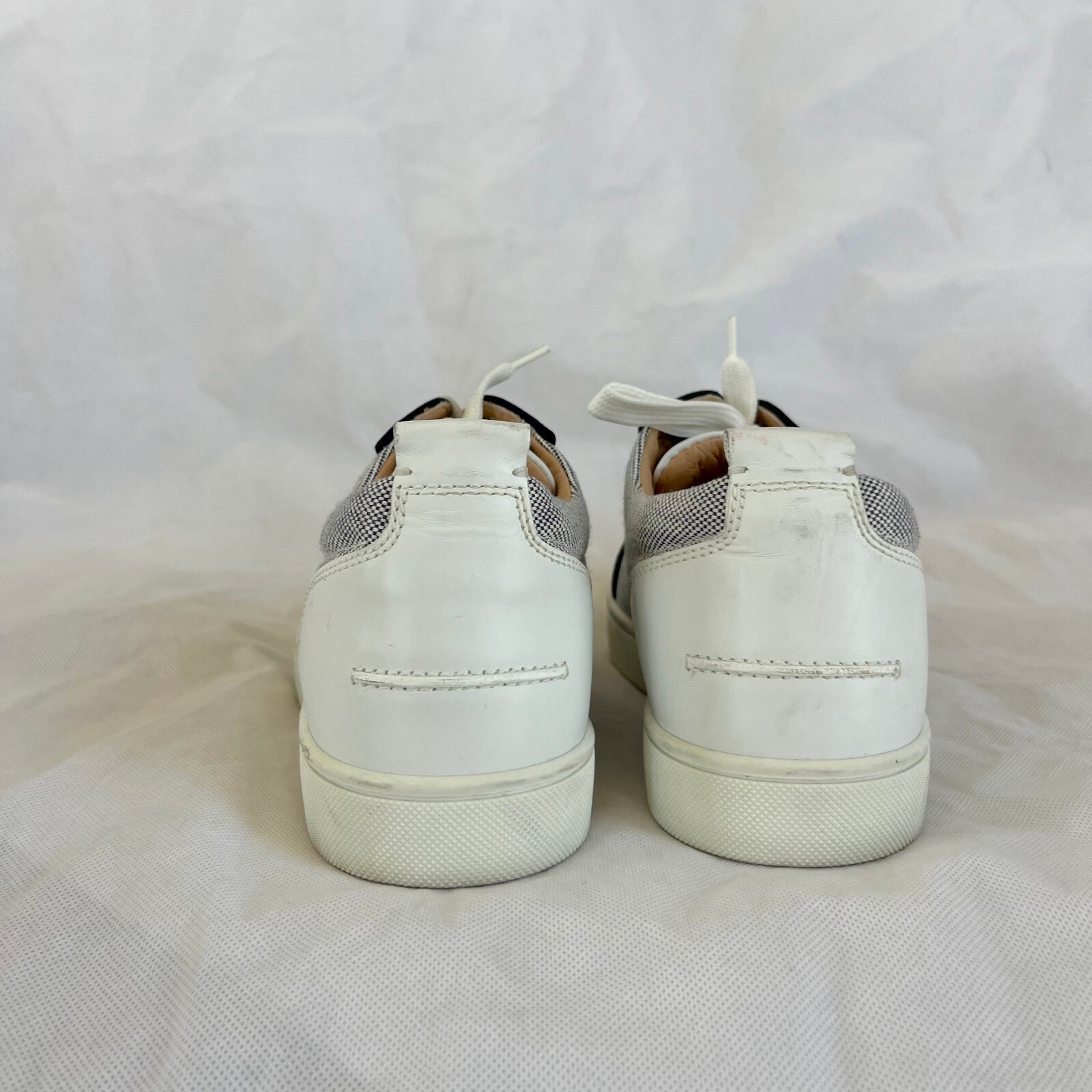 Christian Louboutin White/Grey Leather and Canvas Louboutin Rantulow Sneakers image 5