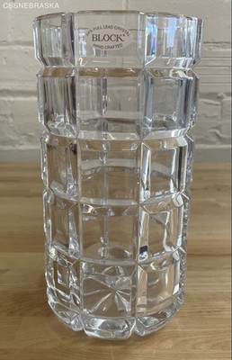 Vintage BLOCK Lead Crystal Vase 10  Made In Poland Geometric Pattern