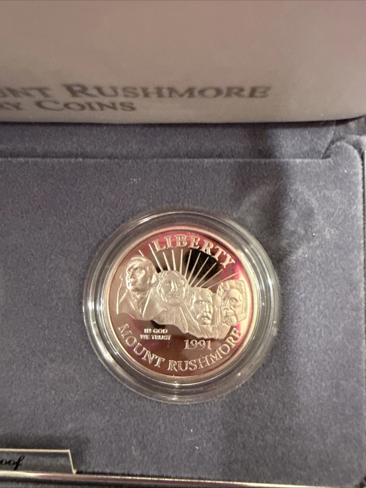 1991-S U.S. Mint Mount Rushmore Anniversary Two (2) Coin Proof Set w/ Box & COA - Image 3 of 4