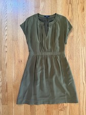 Madewell Silk Dress Green Size 6 Cap Sleeve Elastic Waist V-Neck Mini B1408
