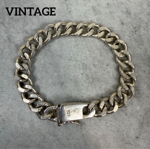 Vintage Curb Chain Bracelet, Silver 925, 1 Width