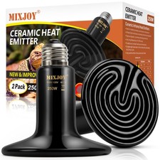 MIXJOY 250W Ceramic Heat Emitters - 2Pack Reptile Lamp Bulbs, No Black