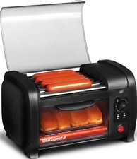 Elite Cuisine 4-Bun Hot Dog Toaster Oven with 5 Stainless Steel Rollers, Black