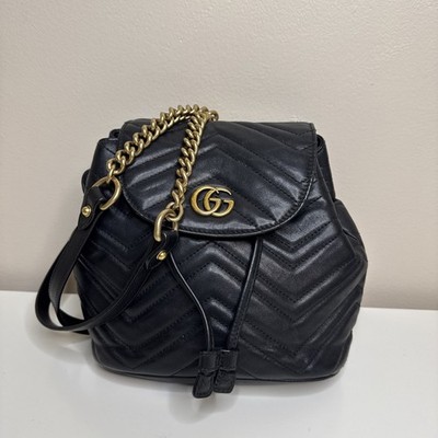 Gucci Marmont Chevron Mini Backpack Black Leather Calfskin