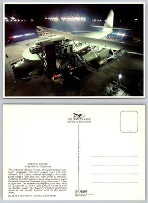 Spruce Goose Hughes H-4 Hercules Long Beach CA Night View Postcard 1980s