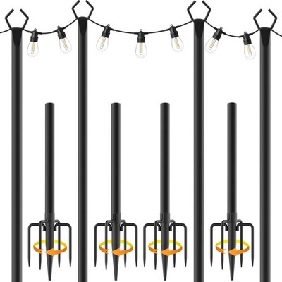 String Light Poles 10Ft 4 Pack Outdoor Metal Stand Fence Brackets Black AILBTON