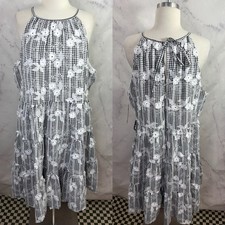 Anthropologie Eliza J Halter Tiered Dress Plus 18W Black White Embroidered Flora