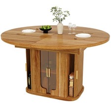 Extendable Dining Table 118-158 cm Round to Oval Table with Storage Cabinets
