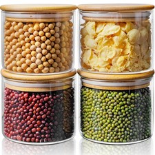 17oz - 4 Pack Glass Jars with Bamboo Lids, Glass Food Storage Containers with...