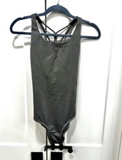 Capezio Women's Gray Solid Strappy Back Dance Leotard Bodysuit Adult M
